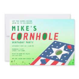 Small Patriotic Us Bean Bag Sack Toss Cornhole Party Invitation Front View