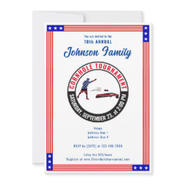 Small Patriotic Us Flag Sack Toss Cornhole Tournament Invitation Front View