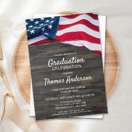 Small Patriotic Usa American Flag Military Graduation Invitation Front View