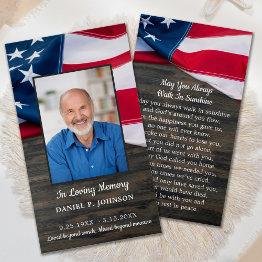 Small Patriotic Usa Flag Memorial Funeral Prayer Invitations Front View
