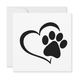 Small Pawprint And Heart Design Invitation Front View