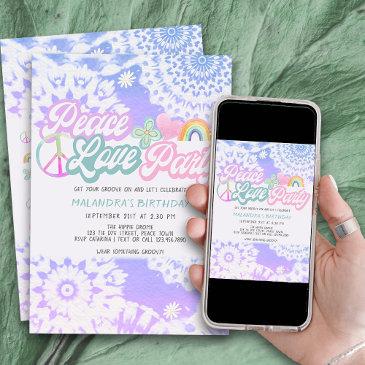 peace love party groovy pastel tie dye birthday invitation