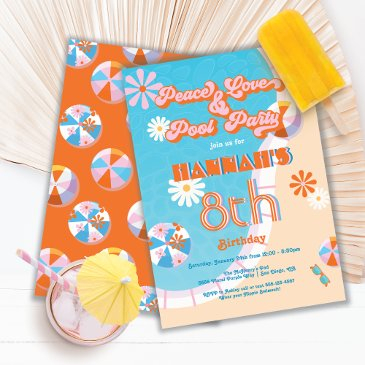 peace love & pool party birthday hippie invitation