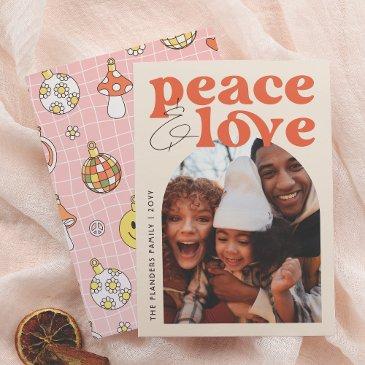 peace & love retro groovy arch fun christmas photo holiday invitations
