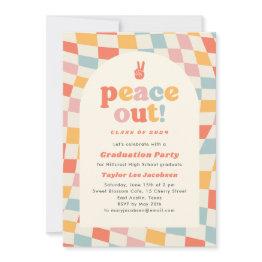 Small Peace Out Retro Groovy 70s Graduation Party Invitation Front View