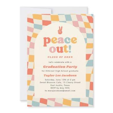peace out retro groovy 70s graduation party invitation