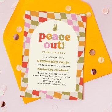 peace out retro groovy colourful graduation party invitation