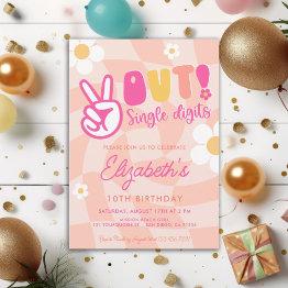 Small Peace Out Single Digits Girls 10th Birthday Party Invitation Front View