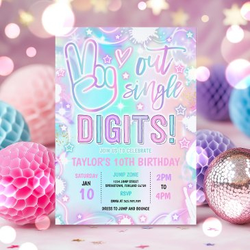 peace out single digits tie dye neon 10th birthday invitation