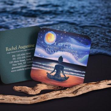peaceful yoga meditation moonlight sky ocean beach square business invitations