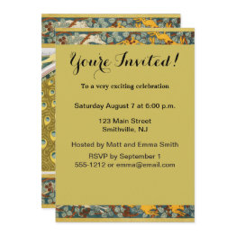 Small Peacock Art Nouveau Style Round Intricate Design Invitation Front View