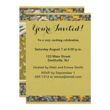 peacock art nouveau style round intricate design invitation