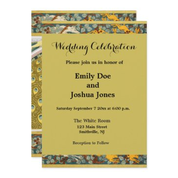 peacock art nouveau style round intricate design invitation