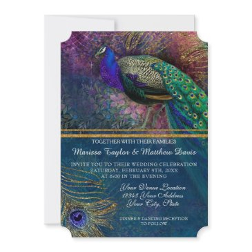 peacock feather elegant gold winter wedding invit invitation