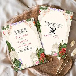 Small Peacock Palm Garden Indian Colorful Wedding Invitation Front View