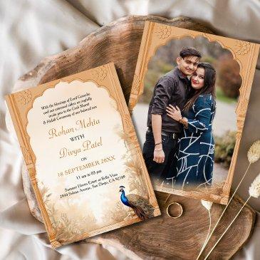 peacock palm garden indian photo wedding invitation