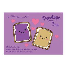 Small Peanut Butter And Jelly Kids 1st Birthday Party Invitation Front View