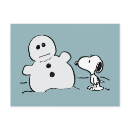 Small Peanuts | Snoopy Builds A Snowman Postinvitations Front View
