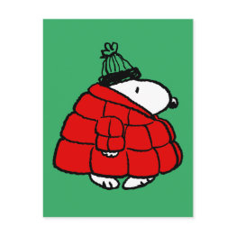 Small Peanuts | Snoopy Red Puffer Jacket Holiday Postinvitations Front View