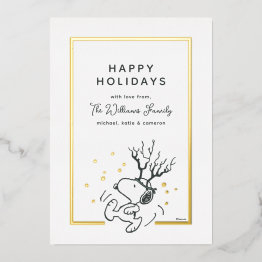 Small Peanuts | Snoopy Reindeer Family Photo Foil Holiday Invitations Front View