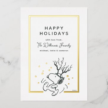 peanuts | snoopy reindeer family photo foil holiday invitations