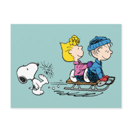 Small Peanuts | Snoopy, Sally & Linus Sled Riding Holiday Postinvitations Front View