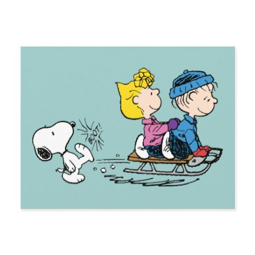 peanuts | snoopy, sally & linus sled riding holiday postinvitations