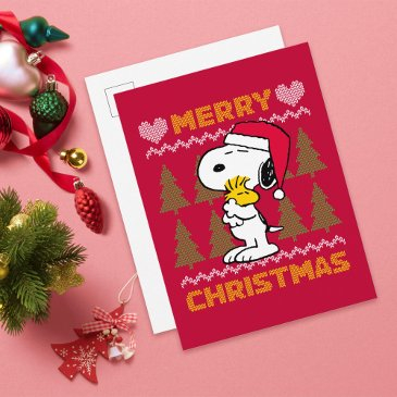 peanuts | snoopy & woodstock santa claus hug postinvitations