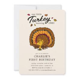 Small Peanuts | Woodstock Turkey First Birthday Invitation Front View