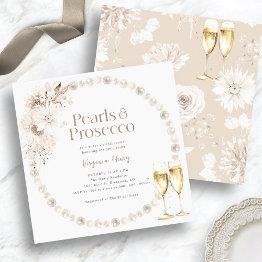 Small Pearls And Prosecco Bridal Shower Invitation Front View