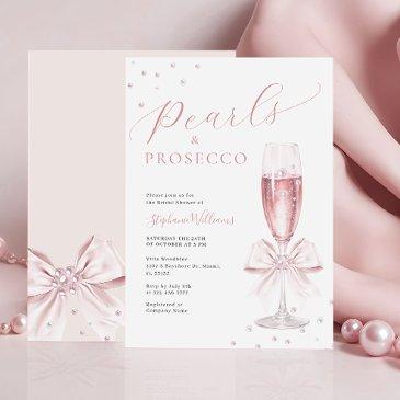 pearls and prosecco pink bridal shower invitation