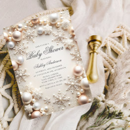 Small Pearls And Snowflakes Baby Shower Invitation Front View