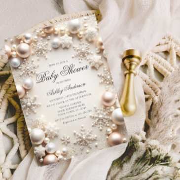 pearls and snowflakes baby shower invitation