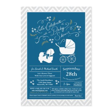 pekingese dog baby shower boy blue invitation