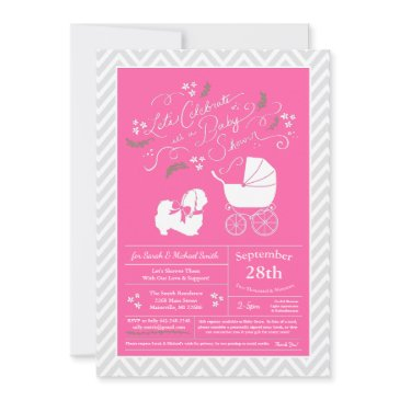 pekingese dog baby shower girl pink invitation
