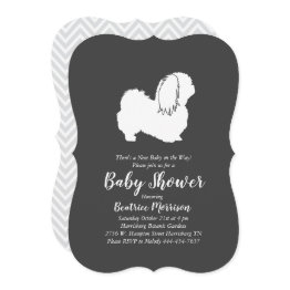 Small Pekingese Dog Baby Shower Neutral Invitation Front View