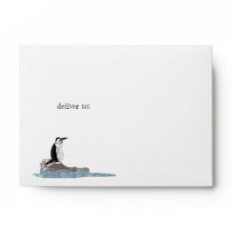 Small Penguin And Earth, Lined Return Address Envelope Front View