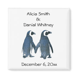 Small Penguin Couple Save The Date Magnet Front View