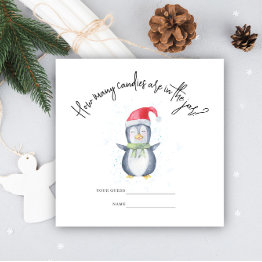 Small Penguin - How Many Candies Baby Shower Game Enclosure Invitations Front View