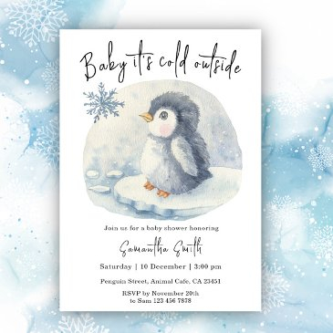 penguin it's cold outside winter baby shower invitation
