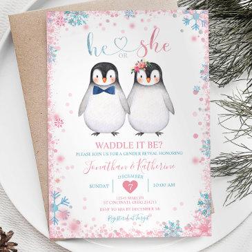 penguin waddle it be? he or she gender reveal invitation