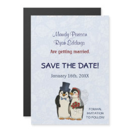 Small Penguin Winter Wedding Magnetic Save The Date Magnetic Invitation Front View