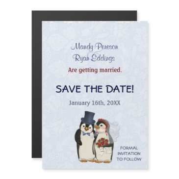 penguin winter wedding magnetic save the date magnetic invitation