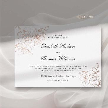 peony sketch fine art modern classic gold wedding foil invitation