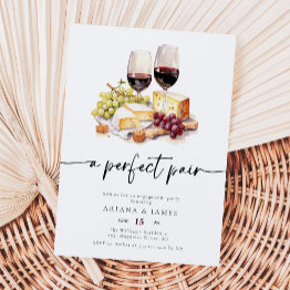 Small Perfect Pair Watercolor Wine Cheese Engagement Invitation Front View