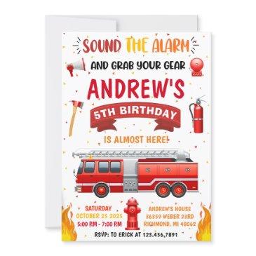 personal modern firetruck birthday invitation