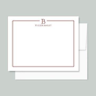 personal monogram initial stationery dark red note invitations