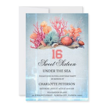 personalize under the sea sweet 16 birthday party invitation