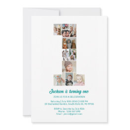 Small Personalized 1st Birthday Invitation Photo Collage Front View