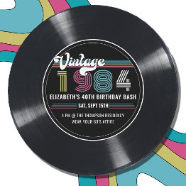 Small Personalized Any Age Vintage Custom Photo Birthday Invitation Front View